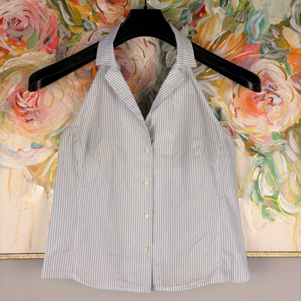 Banana Republic M Blue White Striped Halter Button Front Cotton Top